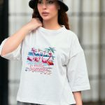 تیشرت کراپ باکسی سفید زنانه کد 2003